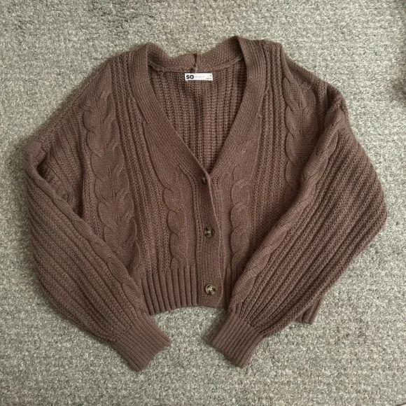 SO Brown Cable Knit Cropped Cardigan - Picture 1 of 2